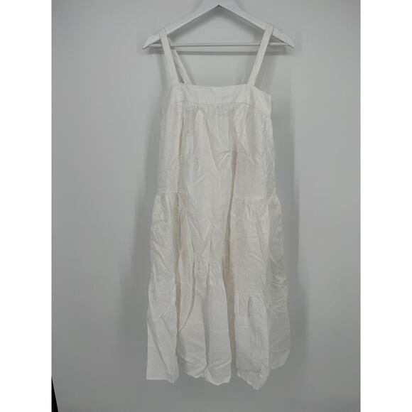 QUINCE White 100% European Linen Trapeze Midi Dress NWT Size Small - Picture 9 of 10